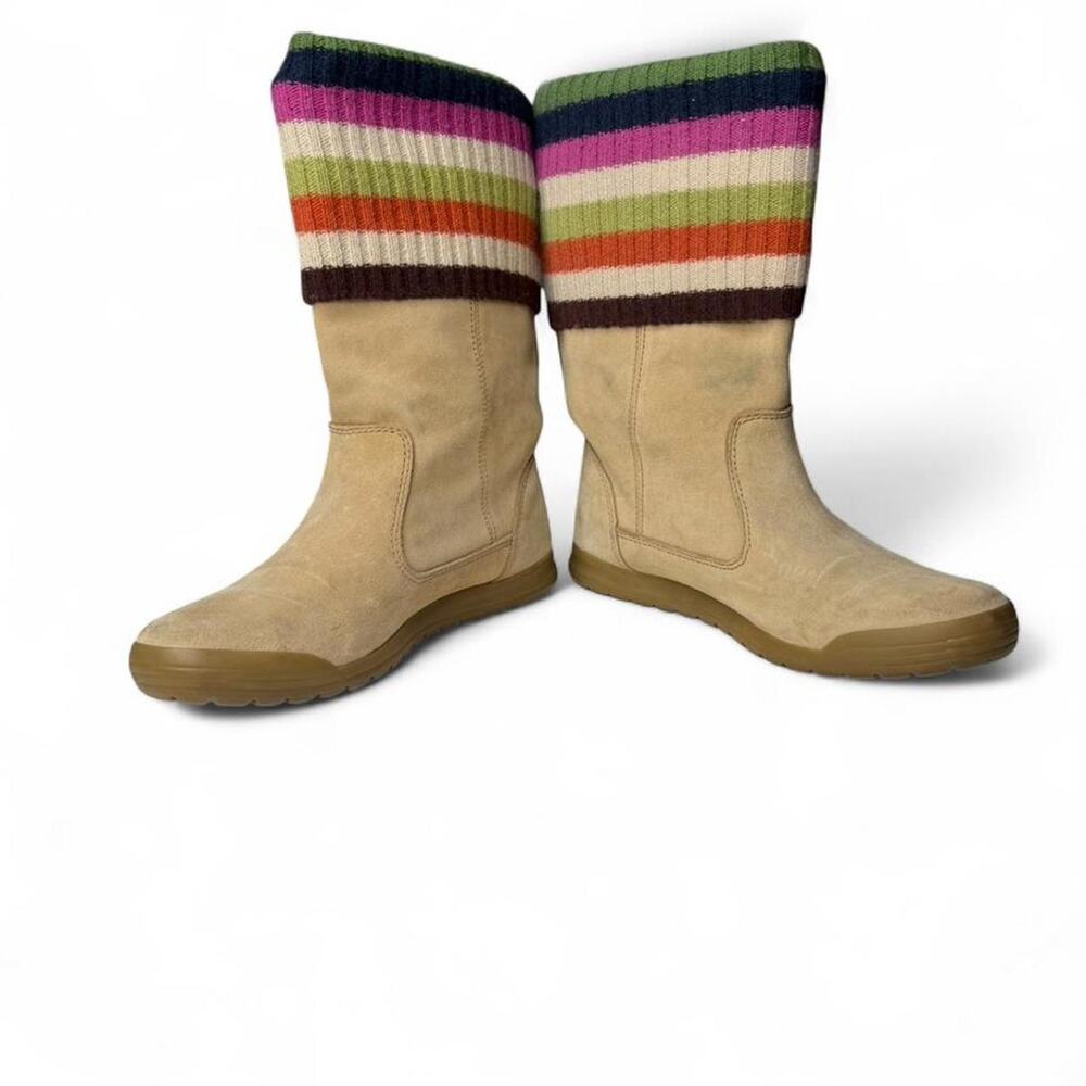 Coach Tatum Suede & Wool Boots Sz‎ 7.5M Cream Cozy Knit Cuff Winter